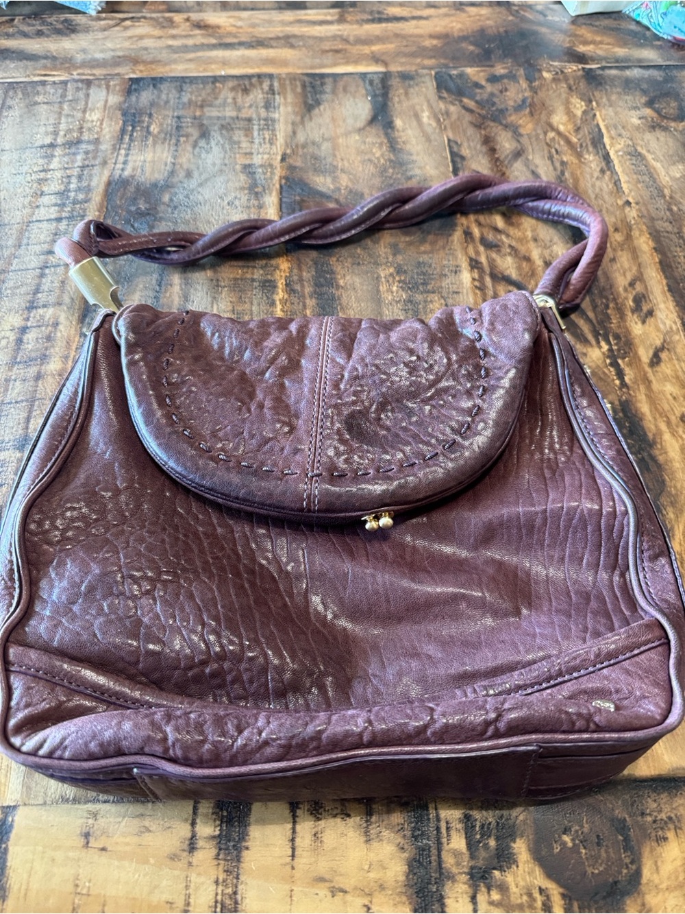 Tre Vero Braided Strap Shoulder Bag in Plum Brown
